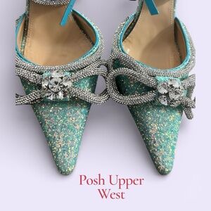MACH & MACH Turquoise and Silver Glitter Heels